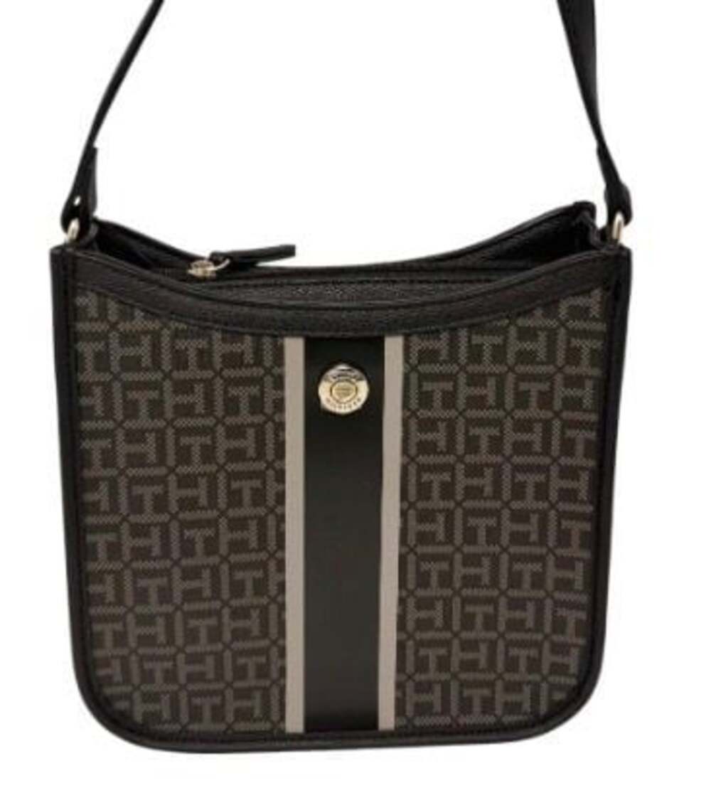 Tommy Hilfiger Women's Monogram Jacquard Crossbody Bag in‎ Black and Gray